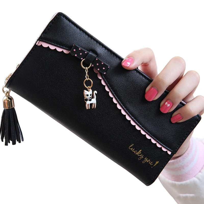 

Lady Wallets Brand Design Women Purses Cards ID Holder Handbag Tassel Cat Moneybags Coin Purse Female Casual Envelope Wallet Bag