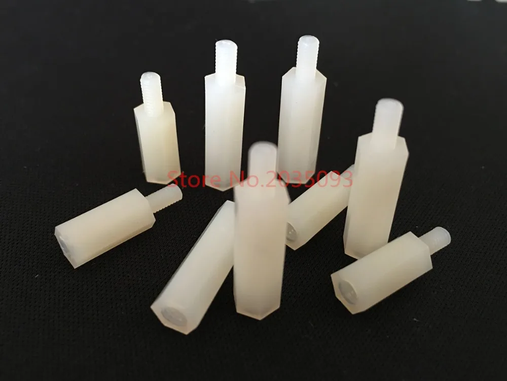 10pcs Male To Female Thread M3*5/6/7/8/9/10/11/12/13/14-30mm+6mm White Plastic Nylon Hexagon Hex Standoff Spacer Pillars/column