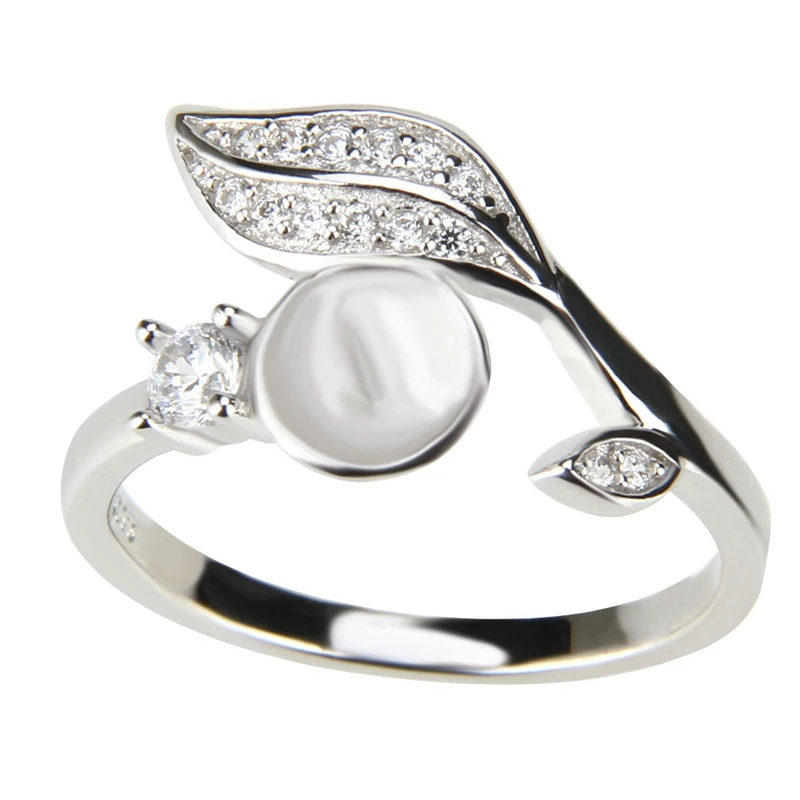 CLUCI Silver 925 Leaf Shaped Zircon Rings Jewelry Brand Pearl Ring Mounting 925 Sterling Silver Rings for Women Gift SR1055SB