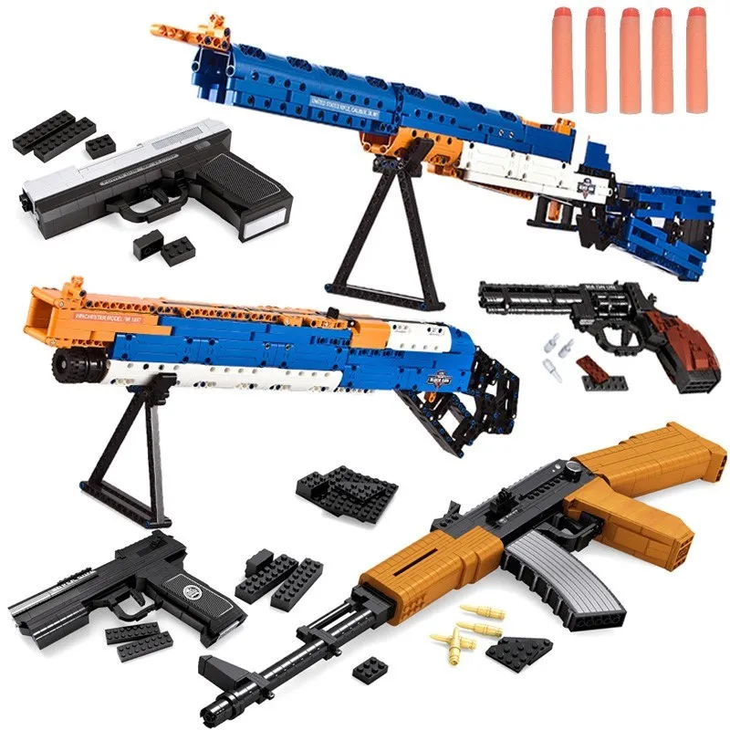 Building Block Toy Gun Can Shoot Rubber Band Gun Military Wind Plastic Building Blocks Outdoor Sport Creative Gift for Children