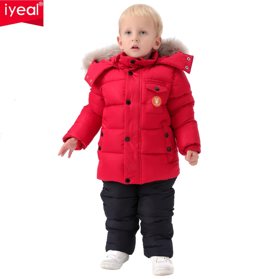 

IYEAL Russia Winter Children Clothing Set for Infant Boys Down Cotton Coat +Jumpsuit Windproof Ski Suit Kids Baby Clothes