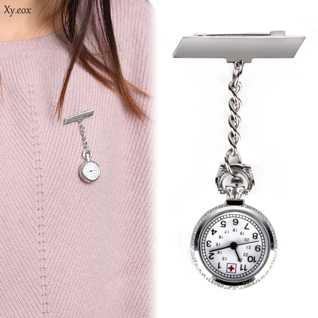 Silver Metal Chain Clip On Nurse Nursing Pendant Pocket Brooch Fob Watch