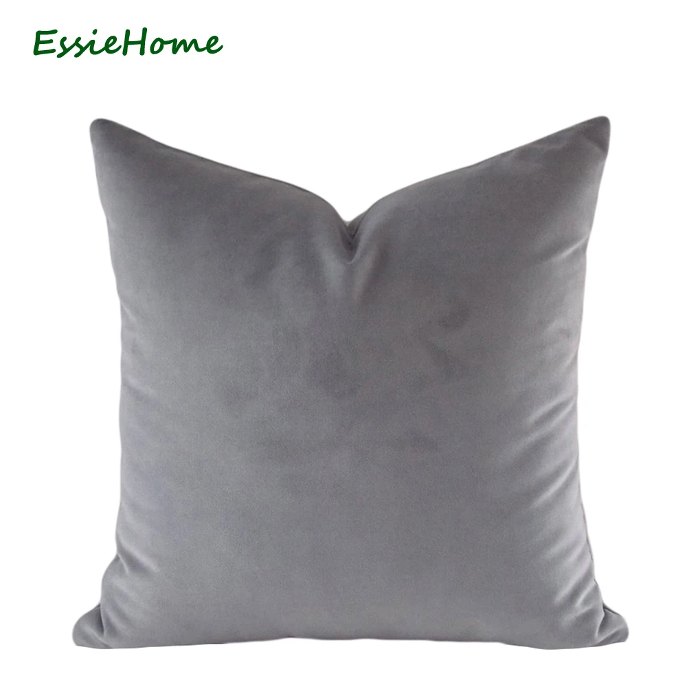 ESSIE HOME Luxury Cotton Matte Velvet Grey Light Grey Silver Velvet Cushion Cover Pillow Case Lumber Pillow Case Velvet