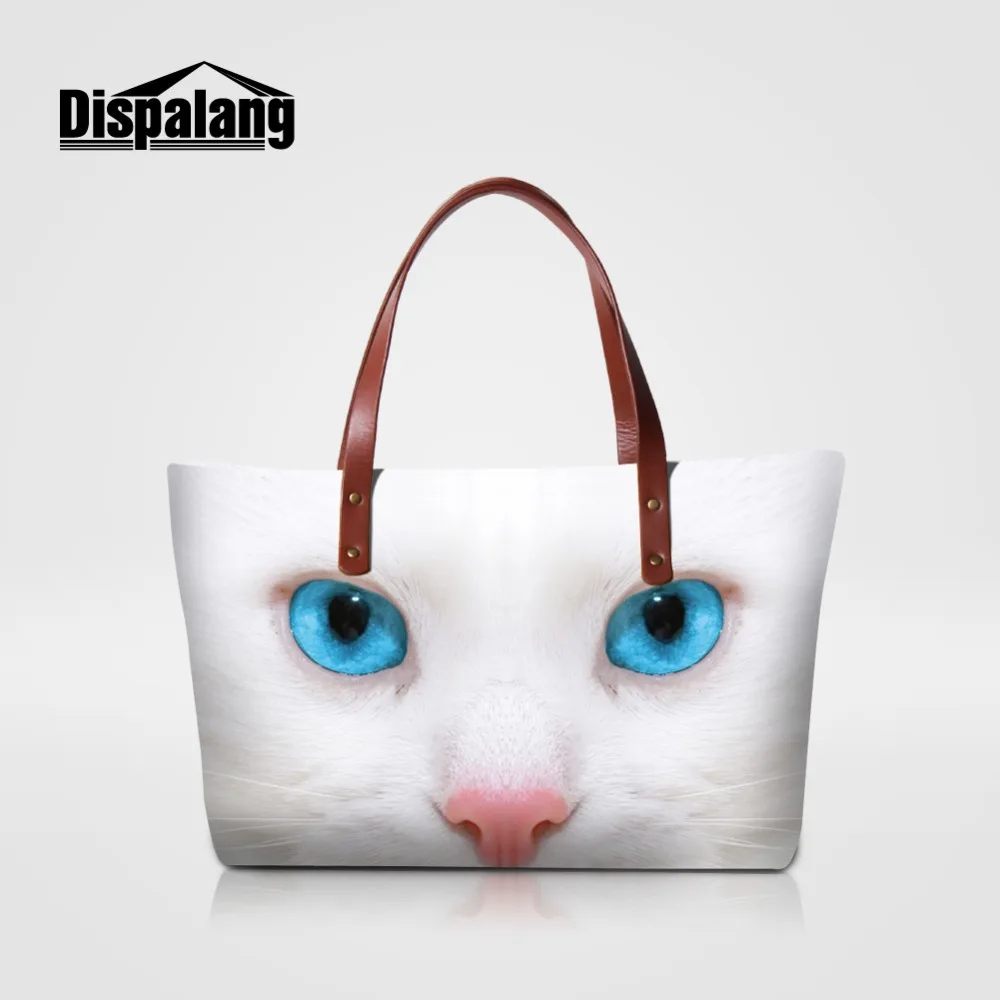 

White Cat Printed Women Summer Travel Handbag Girls Stylish Totes Women's Luxury Top-handle For Traveling Female Beach Bags