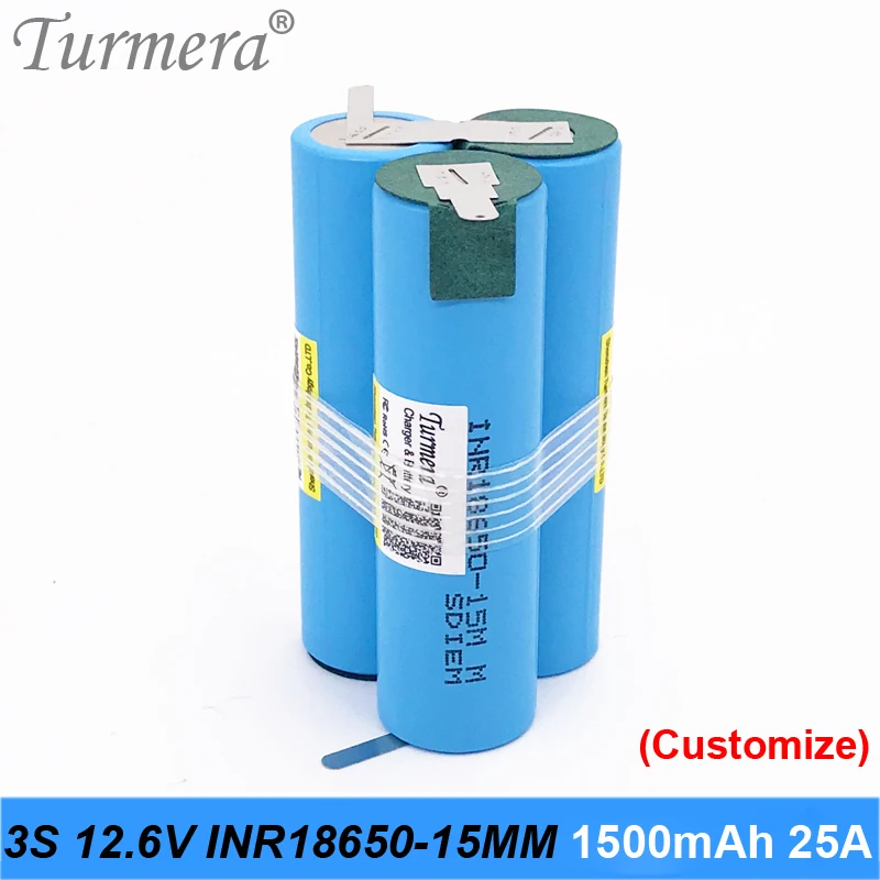 Batería 3S de 12,6 V, 4S, 16,8 V, 5S, 18V, INR18650-15MM, 1500mah, 25A, corriente de descarga para destornillador shura (personalizado)