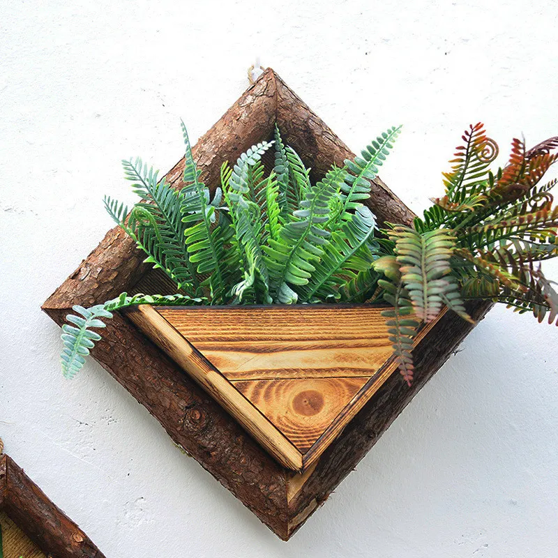 Wall Hanging Flower Pots Wooden Flower Container Wood Ornamental Hanging Baskets Wall Mount Flowerpots Garden Planter