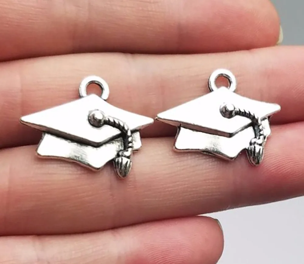 15pcs/Lot--26x13mm Antique Silver Plated Doctorial Hat Charms Graduation Cap Pendants For Diy Supplies Jewelry Making Accessory