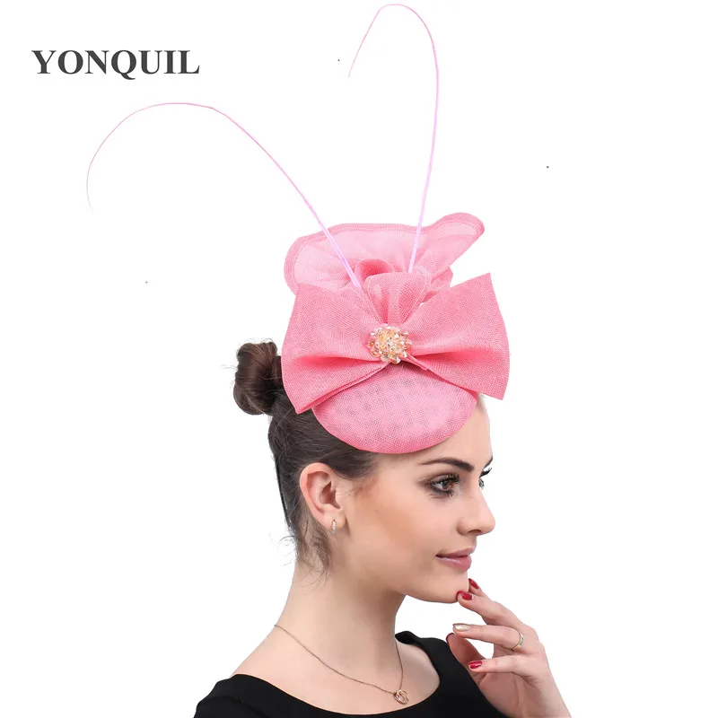 Fascinateurs à nœud rose pour femmes, pince à cheveux pour chapeaux, vêtements de sauna élégants pour dames, casquettes Fedora, décoration en plumes, pièce de sauna, église de mariage, SYF480