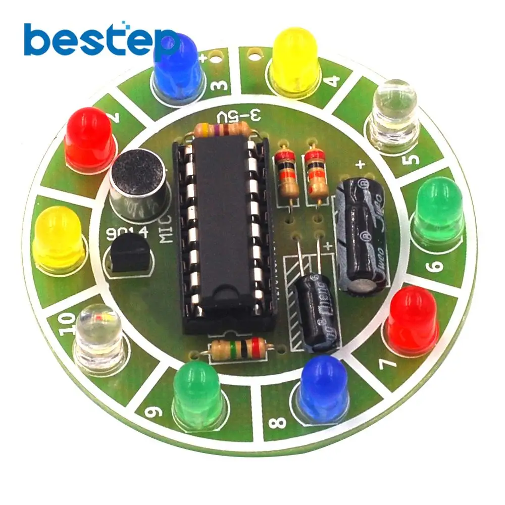 Fun 4017 Colorful Voice-activated Rotating LED Lights Circuit Board Production DIY Kit Electronic DIY Production Parts