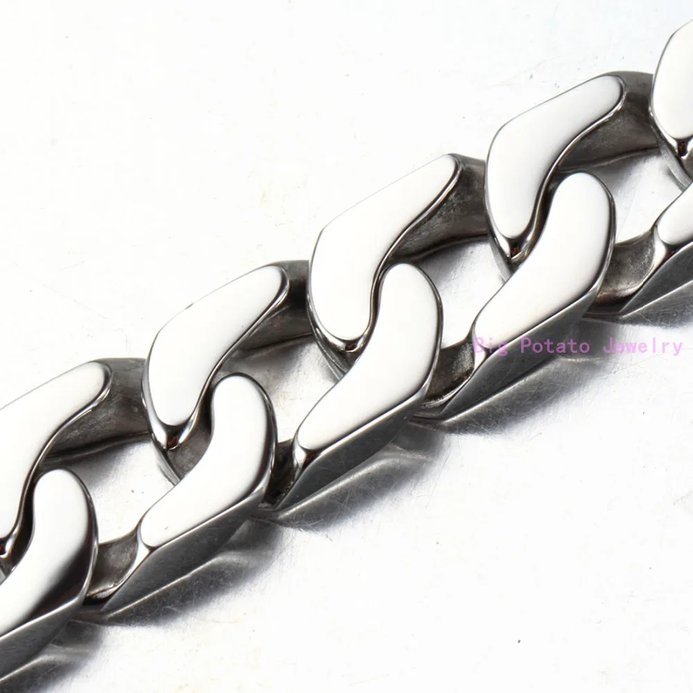 Top Polishing Silver Color Cuban Curb Casting Link Chain Bracelet 316L Stainless Steel Cool Men Bangle Jewelry 12mm*22CM