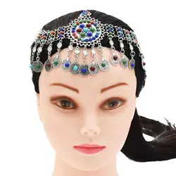 Pakistan Ethnic Colorful Bead Coin Headpiece Necklace Earrings Bracelet Set for Women Afghan Indian Moroccan Traditional Jewelry
