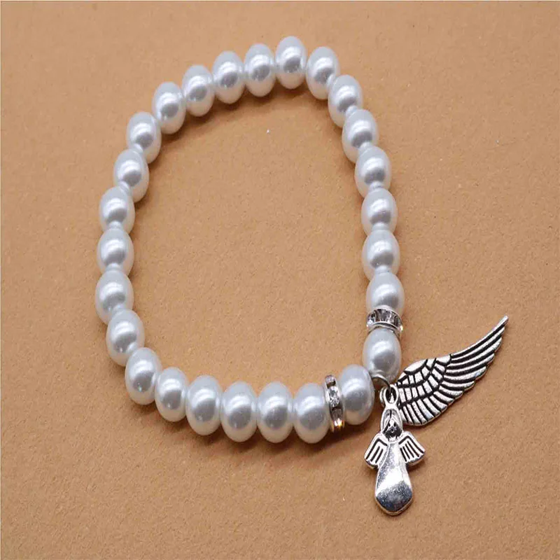 Catholic crystal pearl cross bracelet, cartoon angel beaded bracelet. Christmas gift