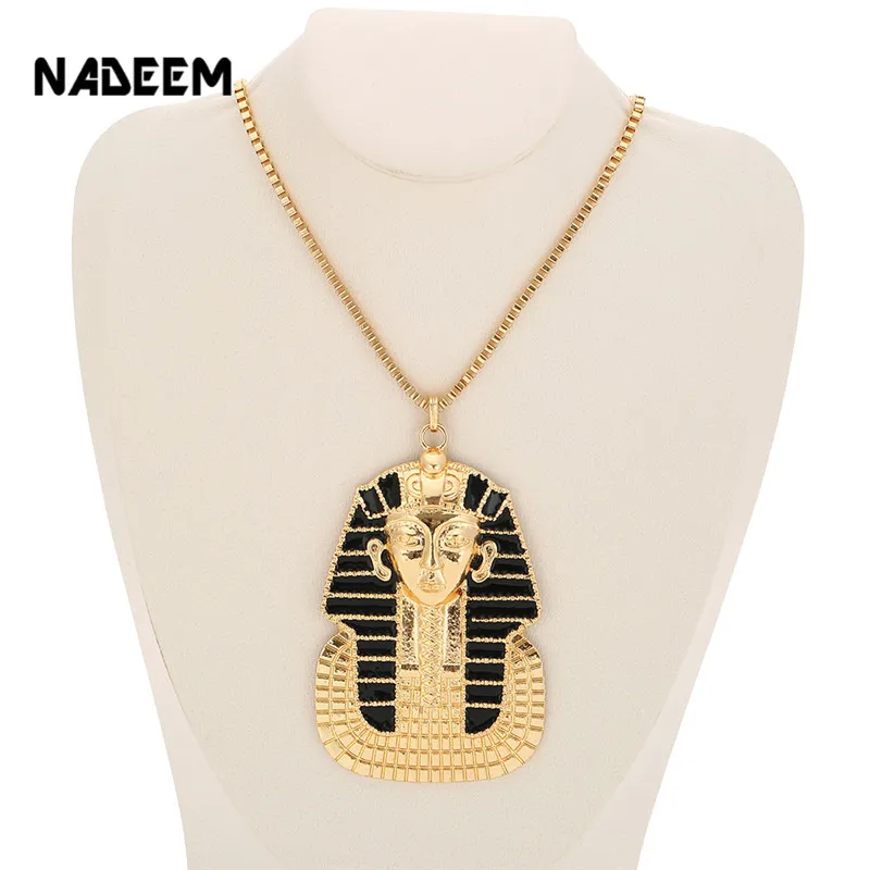 NADEEM Fashion Black Enamel Tutankhamun Classic Egyptian Pharaoh Head Pendant Necklace Hip Hop Punk Necklace Jewlery For Men