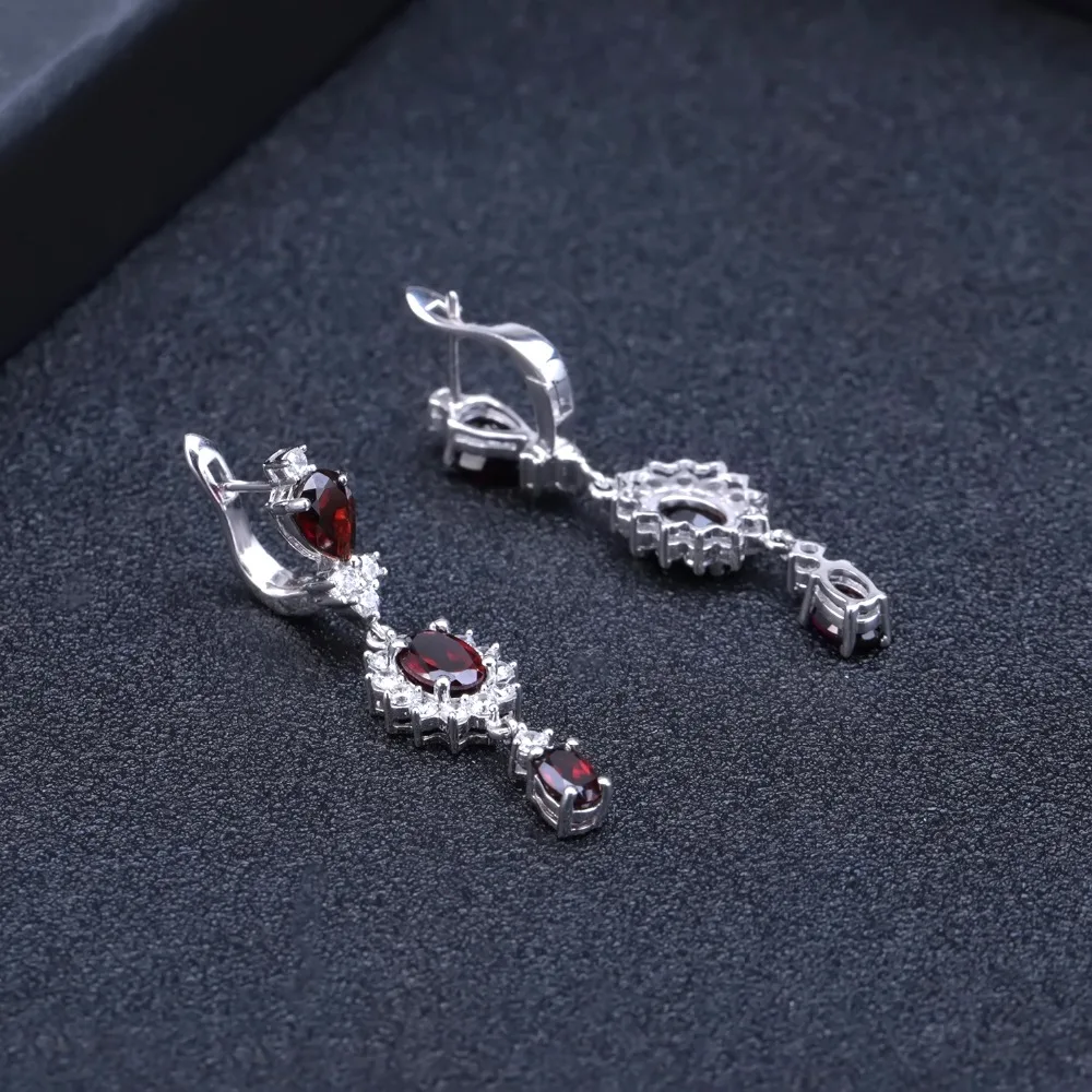 GEM\'S BALLET 925 Sterling Silver Vintage Flower Earrings 4.88Ct Natural Red Garnet Gemstone Drop Earrings for Women Fine Jewelry