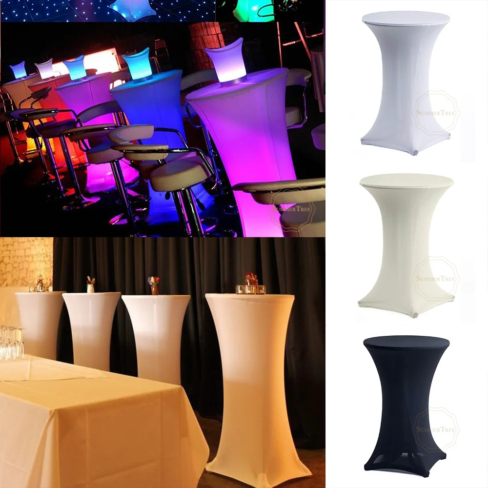 White Black Beige Lycra Stretch Cocktail Poseur Dry Bar Spandex Table Cover Cloth Wedding Party Event Decoration 60cm 80cm
