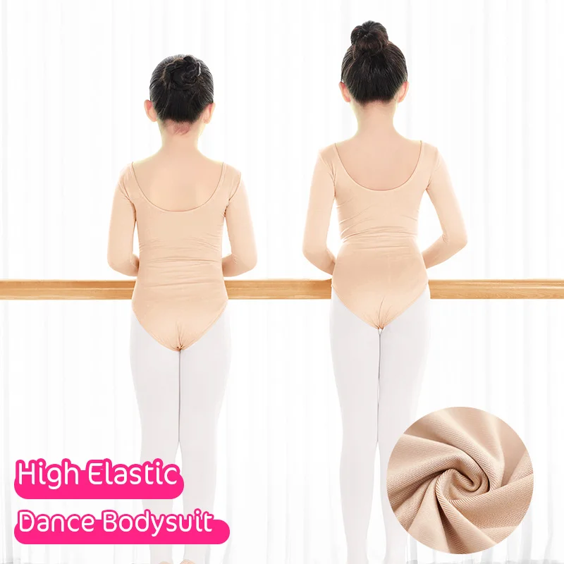 Collant de manga comprida infantil, collant de dança ballet, roupa interior feminina, alta elasticidade na pele, ginástica infantil, nu