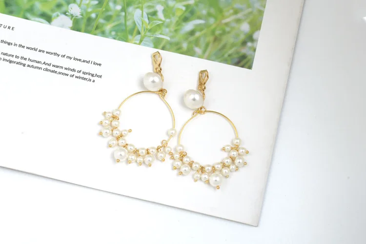 New Female Flower Long Pearl Tassel Clip Earrings Jewelry Fashion Woman Earrings 2019 Fine Jewelry Accessories Earrings