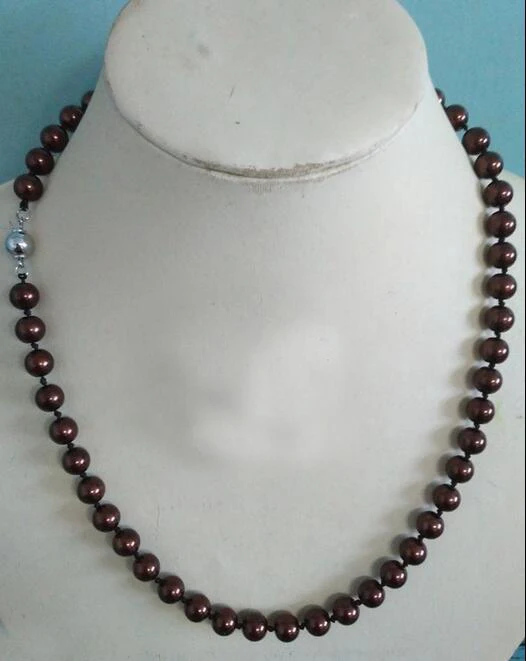 classic jewelry necklace 8mm brown chocolate round bead Natural SOUTH SEA SHELL PEARL NECKLACE 18'' 45cm