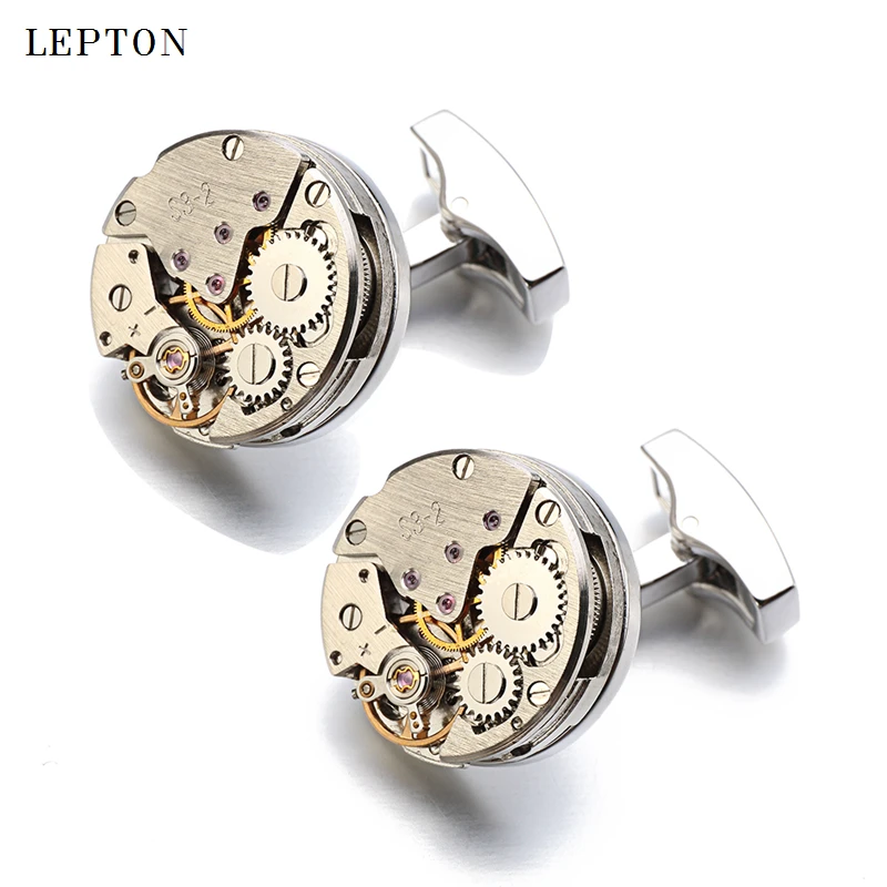 Lepton Watch Movement Cufflinks Of Immovable Fashion Steampunk Gear Watch Mechanism Cuff links For Mens Business Gifts Gemelos