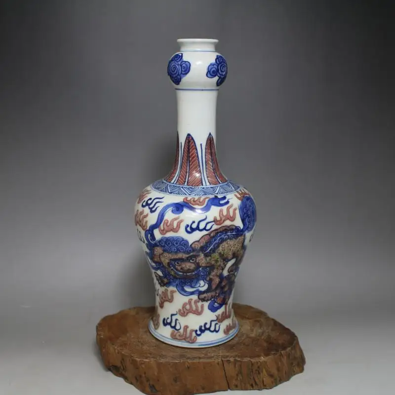 

Antique Old Chinese porcelain vase, Blue underglaze red lion patterns,Home Decoration collection & adornment,Free shipping