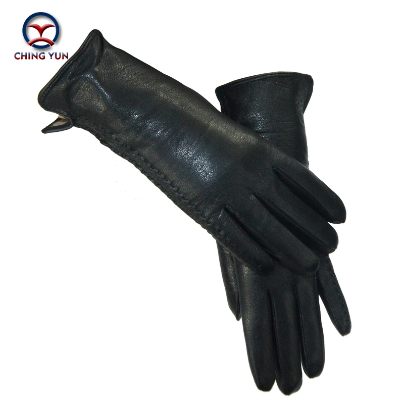 Gants noirs en cuir véritable pour femmes, épais, de marque, chauds, nouvelle collection hiver automne 2017, fv03