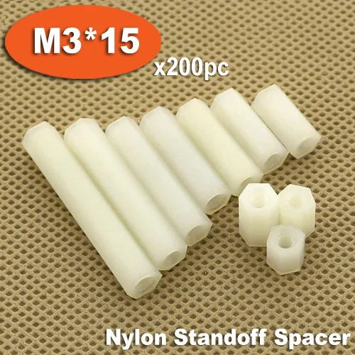 

200pcs M3 x 15mm White Plastic Nylon Hexagon Hex Female Thread Nuts Standoff Spacer Pillars