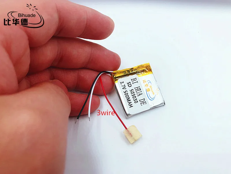 Li-Po-بطارية بوليمر مع 3 أسلاك ، 500 مللي أمبير ، 3.7 فولت ، 503030 ، بطارية ليثيوم أيون للأجهزة المحمولة ، dvr ، GPS ، MP3 ، mp4 ، مكبر صوت