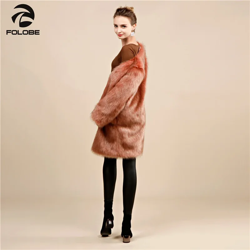 FOLOBE Fashion Winter Coat For Women Natural Real Faux Fox Fur Coats Casual Long Sleeve Warm Outerwear Women's Loose Jacket