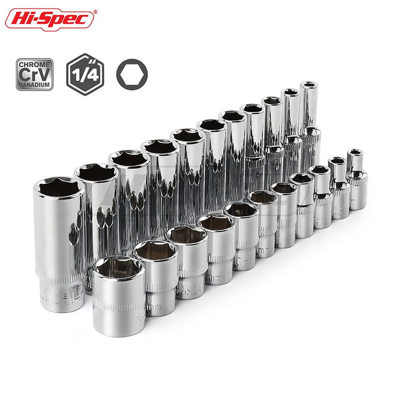 Hi-Spec 11pc 1/4  Socket Set Adapter Short Long Sockets 4-14mm Deep Socket Tool Heads Torque Spanner Ratchet Socket Wrench