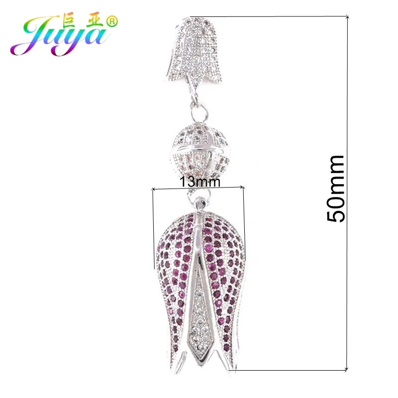 Juya DIY Luxury Cubic Zirconia Tassels Connector Tulips Flower Pendant For Needlework Natural Stone Pearls Tassel Jewelry Making