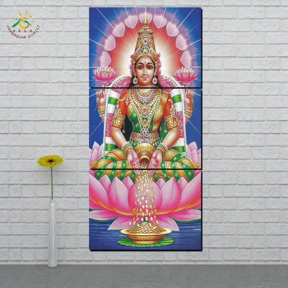 

Wall Art Prints Canvas Art Painting Modular Picture And Poster Peaceful Lakshmi God Canvas Painting Decoration Home 3 PIECES