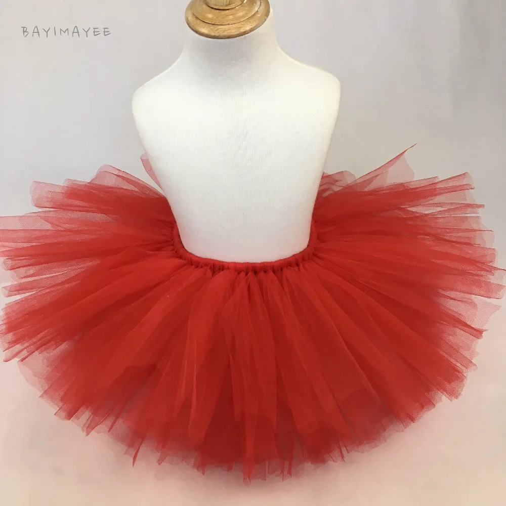 Girls Red Tutu Skirt Baby Fluffy Tulle Ballet Pettiskirts with Sequin Bow Kids Party Skirt Costume Children Dance Underskirts