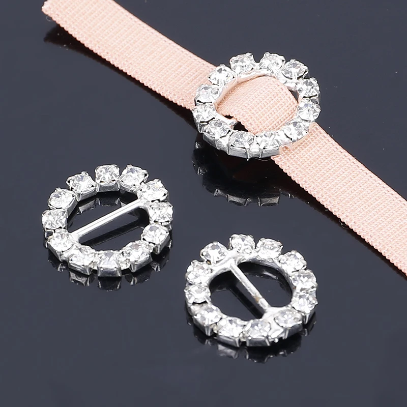 2016New 100pcs 15mm Round Sparkle Crystal  Rhinestone Ribbon Buckle DIY Button Slider Wedding Decoration BK01