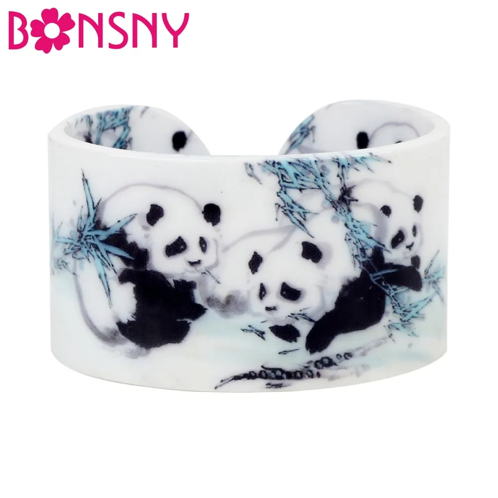 Bonsny Plastic Sweet Panda Bamboo Bangles Bracelets Fashion Ethnic Craft Jewelry For Women Girls Ladies Animal Souvenir Kid Gift