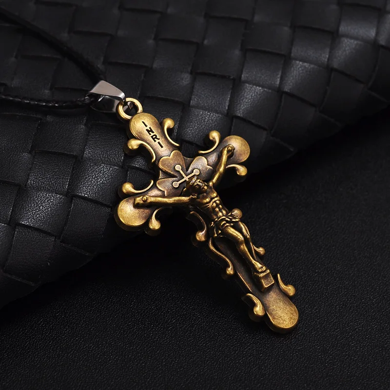 HC Hot Sale Trendy Men Jewelry Jesus Cross Pendant Men Necklace Metal Statement Silvery Brass Gun Black Necklace Dropshipping F