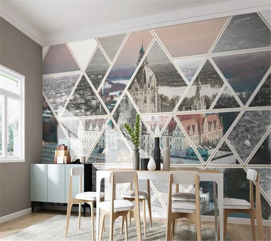 wellyu  Custom wallpaper papel de parede Hand drawn city buildings Nordic modern minimalist geometric TV background wall 3d