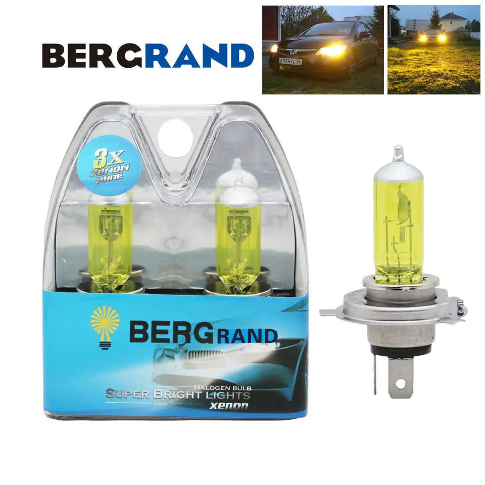 2PCS Bulbs H4 12V 60/55W Halogen Lamp Yellow Headlight Bulb Far& Near the light DC 12V Best Penetration light bulbs for auto