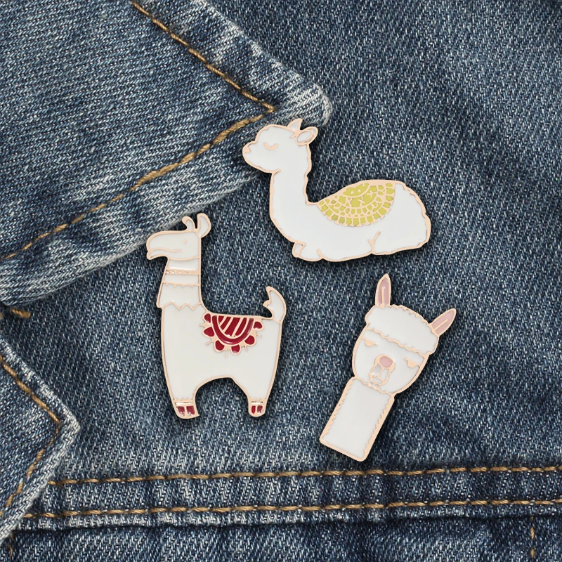 2-5pcs set Cartoon Animals Plant Brooches Cat Alpaca Bird Flower Enamel Pins Women Clothes Jeans Lapel Pin Men Bag Badge Jewelry