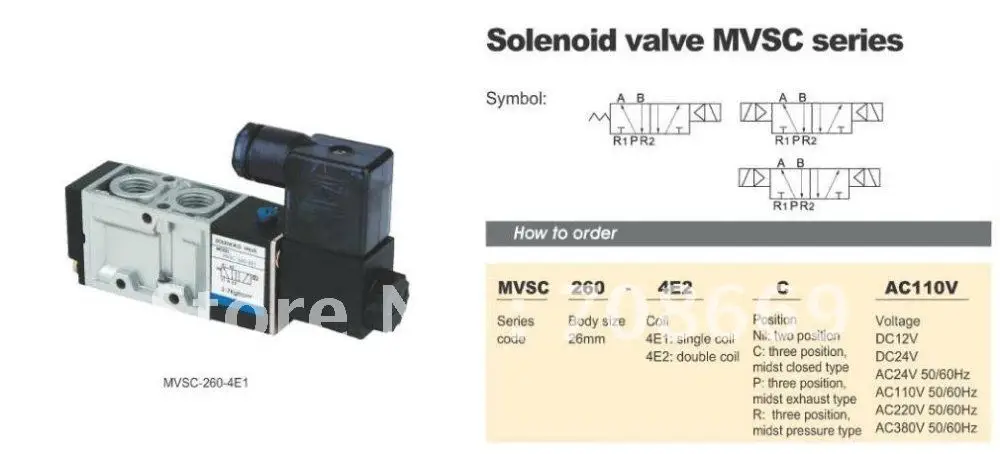 

MVSC260-4E2C 12V DC 5Port 3Pos 1/4" BSP Solenoid Air Valve Dual Coil Led