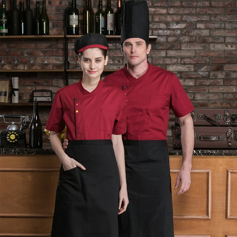 Manteau de chef en coton fin pour hommes et femmes, uniforme de travail à manches courtes, veste de chef bon marché, vêtements de cuisine de restaurant, été 2024