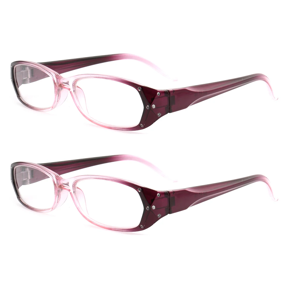 2 Pack Women Square Reading Glasses Rectangular Vintage lightweight Reader 1.0 1.25 1.5 1.75 2.0 2.25 2.5 3.0 3.5 Pink Purple