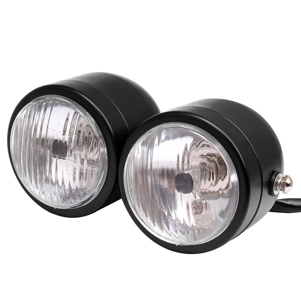 Black Twin Front Headlight Motorcycle Double Dual Lamp Street Fighter Universal For Harley Dual Sport Dirt Bikes