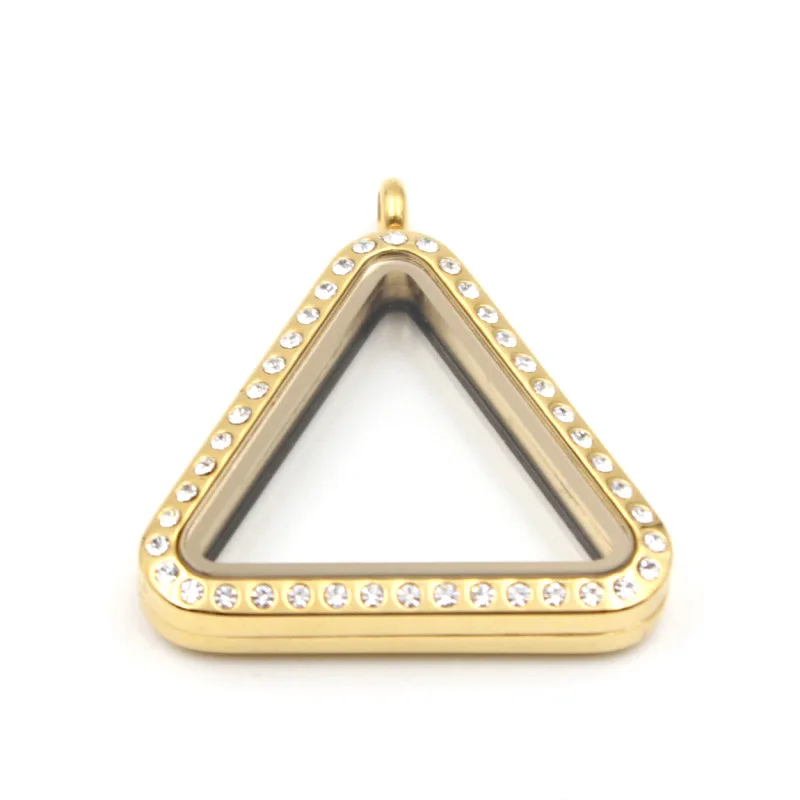 Carvort   316L stainless steel  triangle shape lockets with crystals