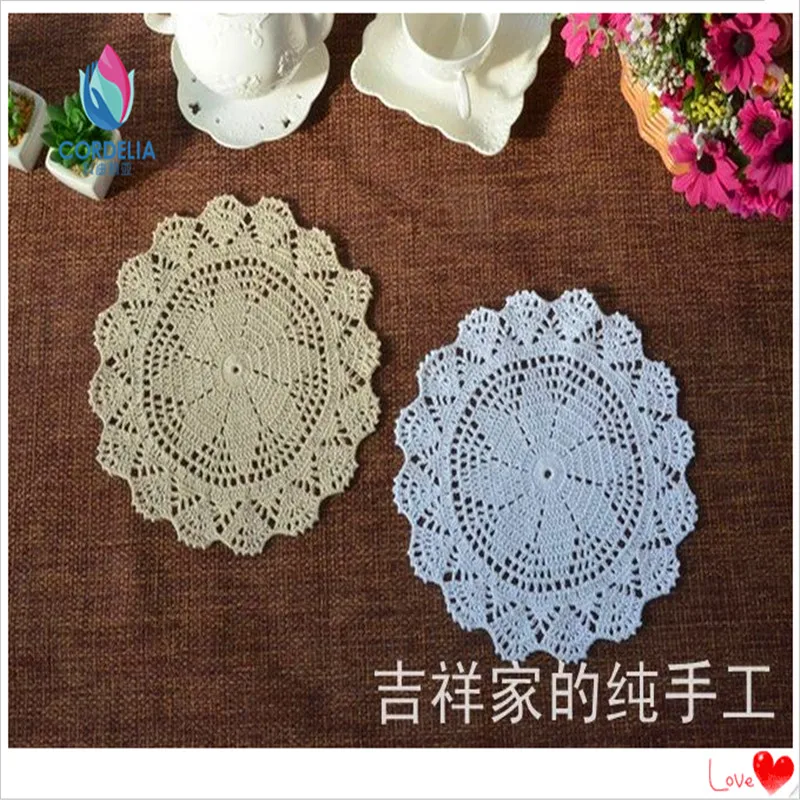 

2015 new fashion zakkka cotton crochet lace doilies for home decor 25cm Round 10 pics/lot tea pot pad coaster felt tea table mat