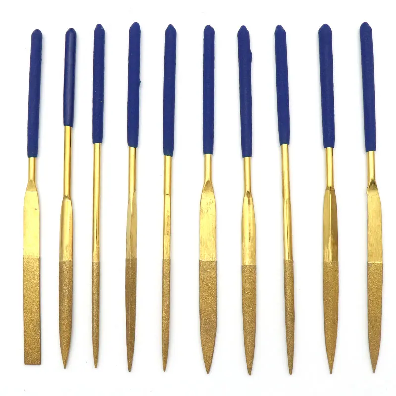 10pcs 140/160/180mm Titanium-plated Diamond Assorted File Rasp Needle File Grinding Hand Tools Set For Jade Glass Metal Steel