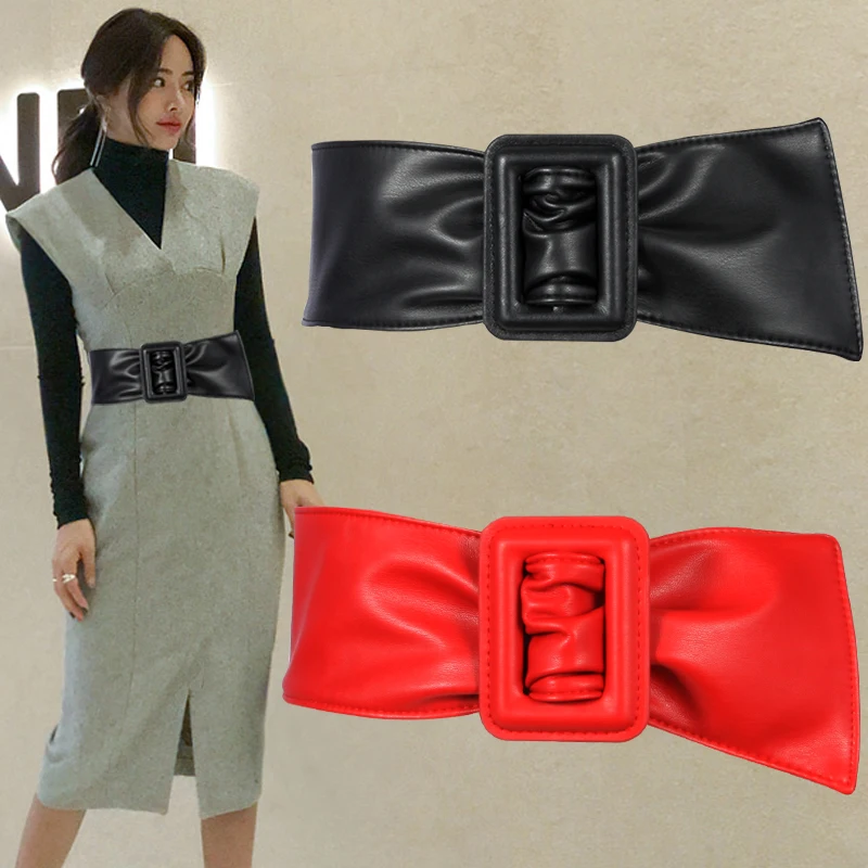 Ladies Waist Belt Simple Fashion Decoration Trim Skirt Sweater Women Wide Waistband Black Red Korean Version PU Girdle H3151