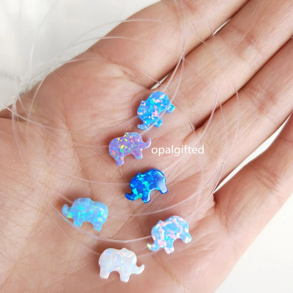 1pc 2023 Hot sale Transparent Nylon Chain Synthetic Opal elephant Necklace Opal elephant Transparent Necklace for Lady gift