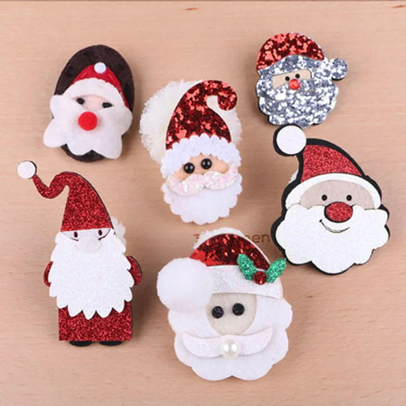 Free Shipping 20pcs Glitter Non Woven Crochet Felt Bling Christmas Santa Clause Button Stickers Girl Headband hair Bow Center