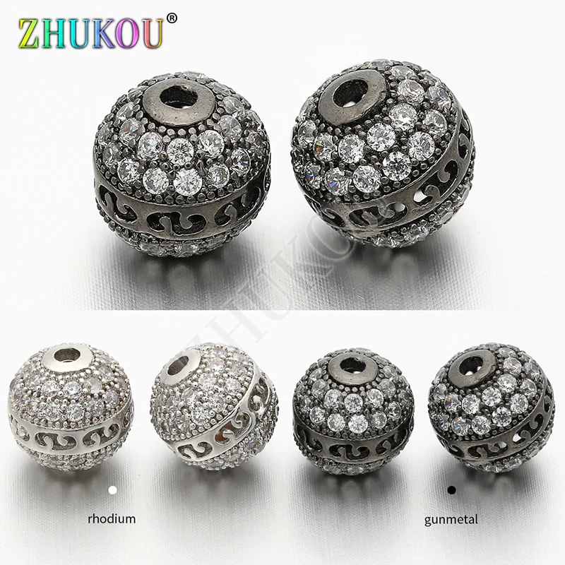 9mm Popular Brass Cubic Zirconia Hollow Spacer Beads DIY Necklace Pendant Jewelry Accessory Findings, Hole: 1mm, Model: VZ37