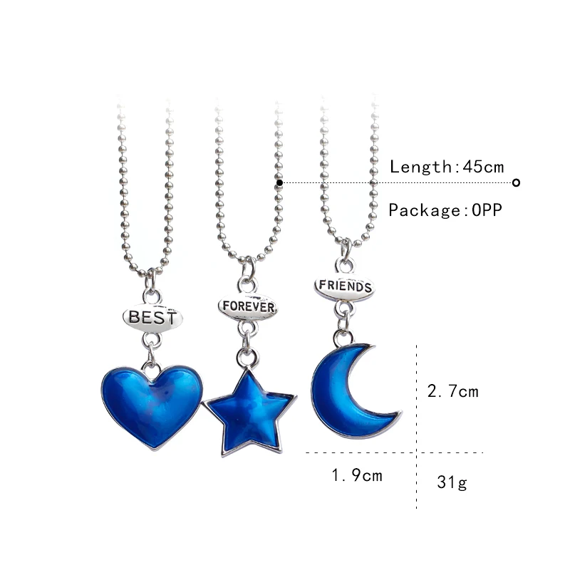 Set for Children Best Friend Forever Necklace Resin Blue Heart Moon Star Pendant BFF 3 Necklace Jewelry Lovely Gifts For Kids